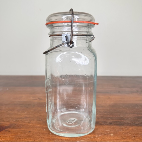 Vintage 1920s Ball Ideal Mason Jar Square Quart Glass Lid Wire‎ Bail Collectible - Picture 3 of 6